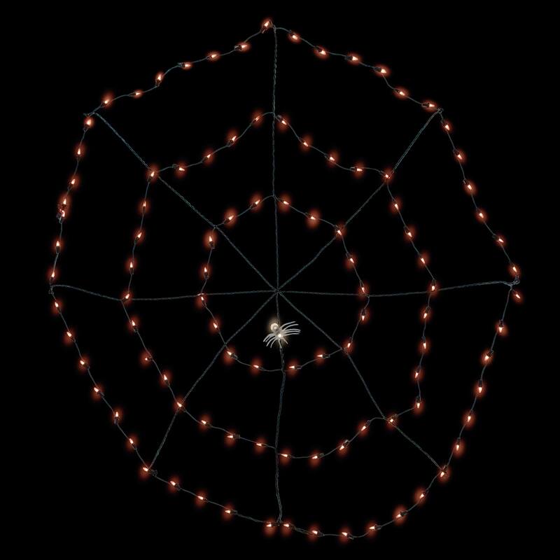 5' Lighted Orange Black Spider in Web Halloween Decoration, Black Wire