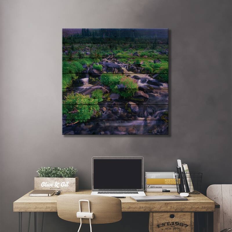 Paradise River With Wildflowers, Mount Rainier National Park, Washington Print On Wood by Tim Fitzharris - Multi-Color