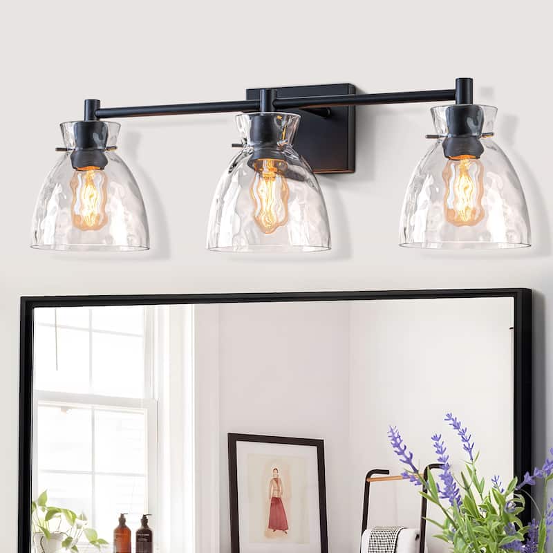 Starsky Mid-Century 3-Light Bathroom Vanity Light with Hammered Glass