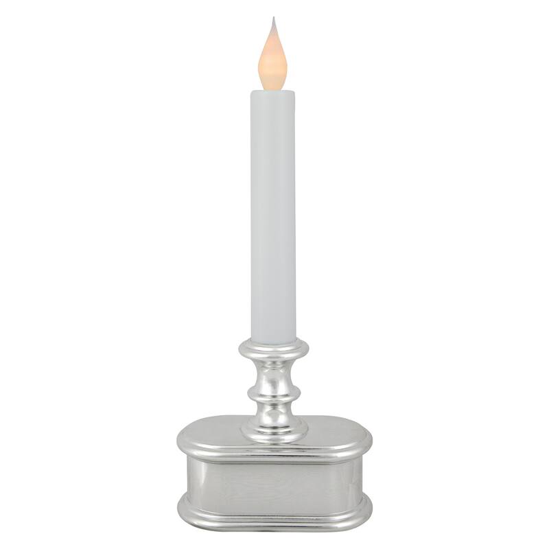 LED Lighted Window Candle with Base - 9.25" - White and Silver
