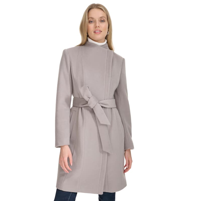 Cole Haan Double-Breasted Wool Blend Coat - Fog - 12