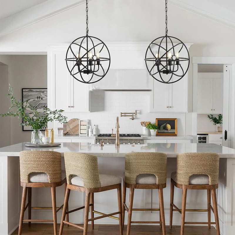 4-Lights Geometric Round Shade Pendant Lighting - 16.5"D×4.7"W×63.8"H(Adjustable)