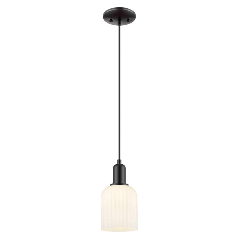 Innovations Lighting Downtown Urban - Bridal Veil - 1 Light 5" Cord Hung Mini Pendant - Gloss White Shade/Matte Black