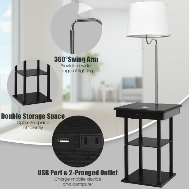 Floor Lamp Bedside Desk with USB Charging Ports Shelves 17.5 x 17.5 x 58 L x W x H On Sale Bed Bath Beyond 33961922
