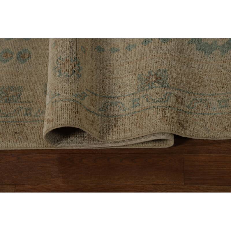 Vegetable Dye Oushak Turkish Rug Handmade Floral Wool Carpet - 9'0" x 12'4"