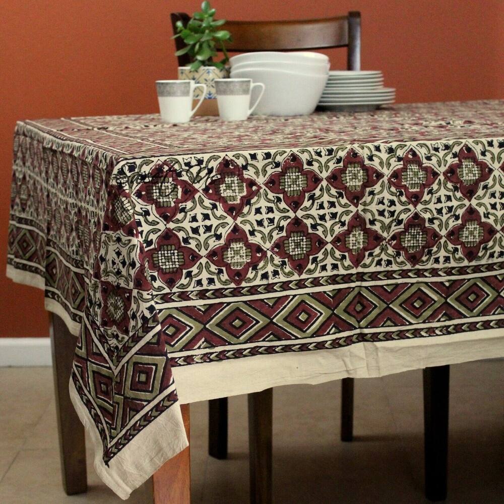 Vegetable Dyed Block Print Cotton Moroccan Tablecloth Collection