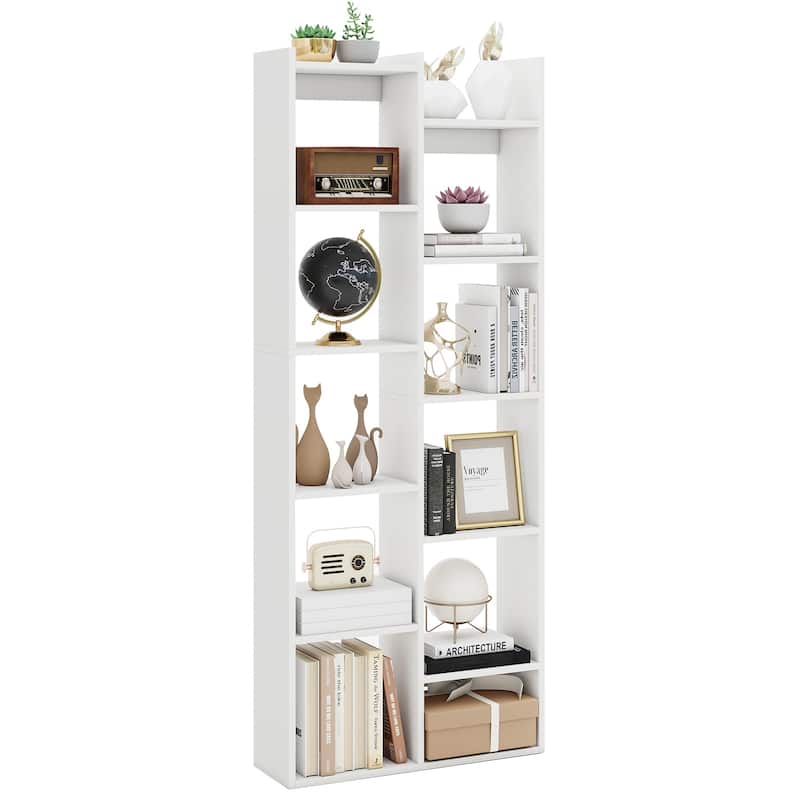 Gymax 11-Tier Bookcase w/Anti-Tipping Kits Wood Display Shelf
