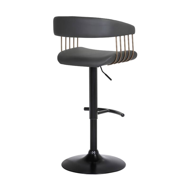 Adjustable Faux Leather Swivel Bar Chair with Footrest and Armrests - 20” x 18” x 44”