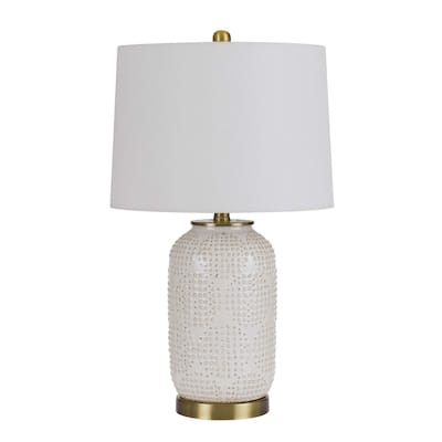 Table Lamp with Dotted Ceramic Body and Round Base, White
