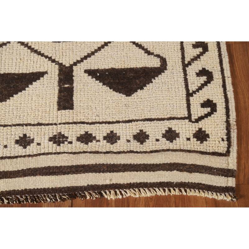 Natural Dye Beige Tribal Anatolian Runner Rug Handmade Wool Carpet - 3'6"x 11'4"