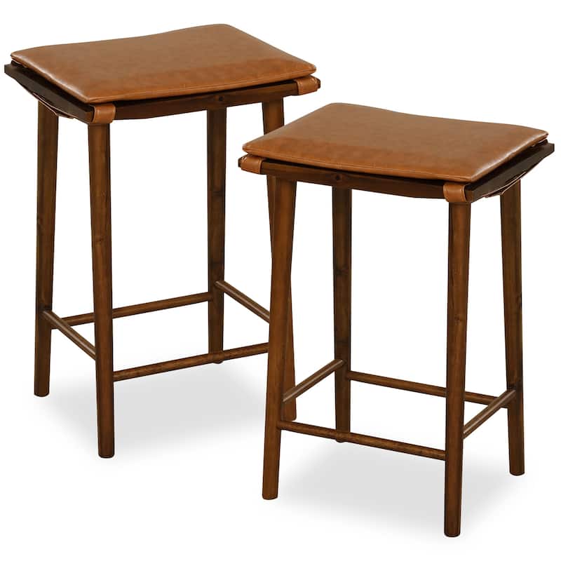 Gymax 25.5'' Barstool Set of 2 Counter Height Dining Stools w/ - Counter Height - Brown - Set of 2