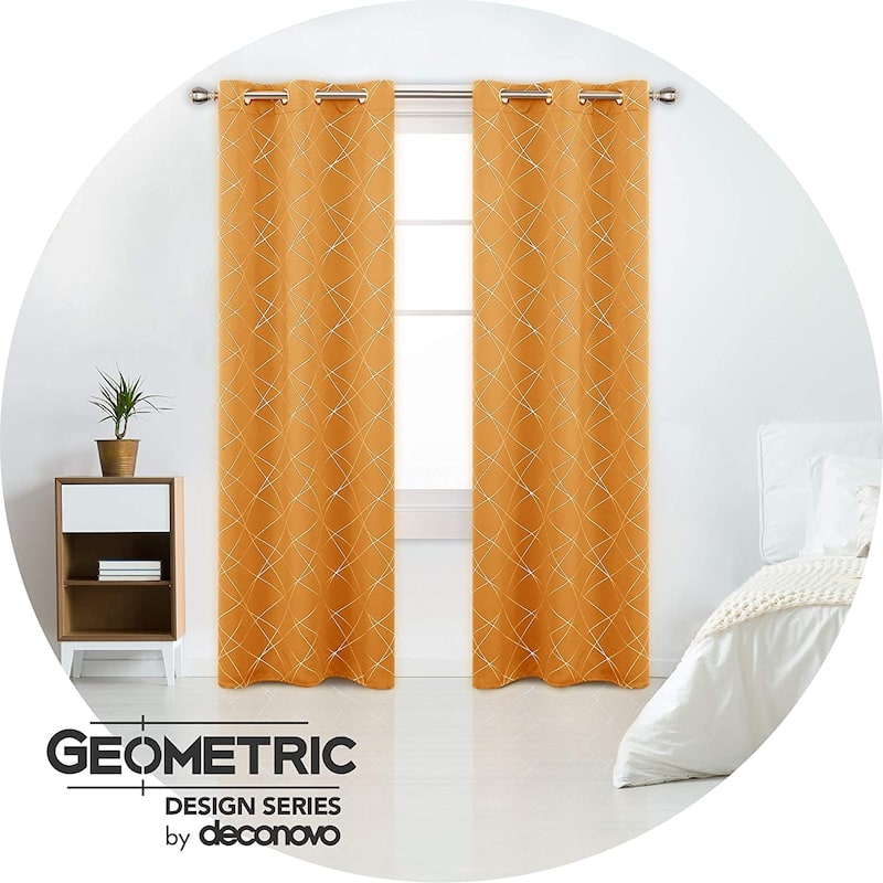 Deconovo Silver 42 Inch Geometric Curtain Panel Pair(2 Panel) - 42x63 Inch - Orange Flame