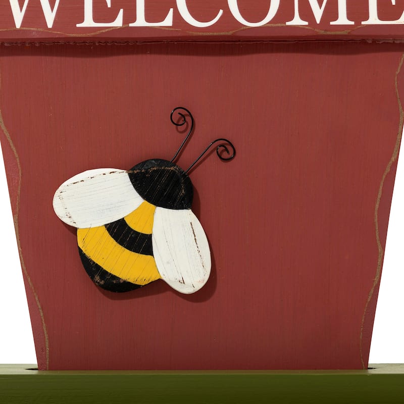 Glitzhome 30"H Wooden Trio Flowers "Welcome" Sign Porch Decor