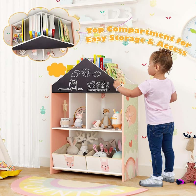 Wooden Dollhouse Bookcase Children Toy Display Chest Cubby Bookshelf