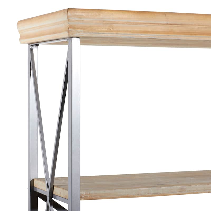 Wood 3 Shelf Shelving Unit with Gray Metal X-Frame - Brown - Roche River Decor