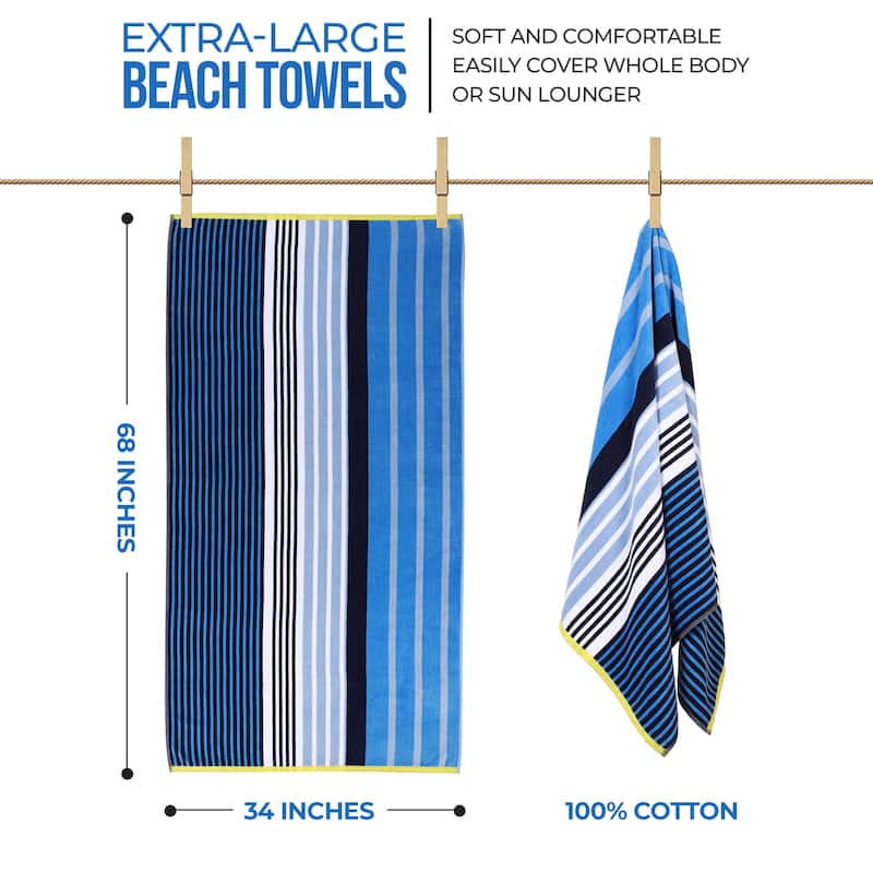 Superior Mira Striped Cotton Velour Terry Large Oversized Beach Towel