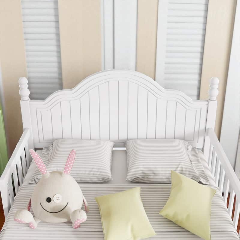 Twin/Full Size Wooden Kids Bed with Headboard, Footboard, Guardrails and Storage, Platform Bed Frame