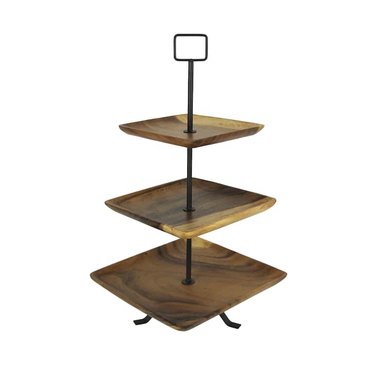 Polished Wood 3 Tier Square Shaped Serving Tray - 23 X 12.25 X 12.25 inches