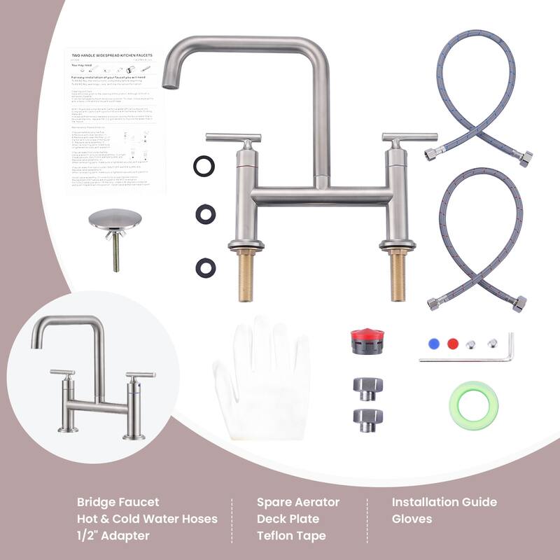 WOWOW Double Handle Bridge Faucet with Kitchen Sink Hole Cover
