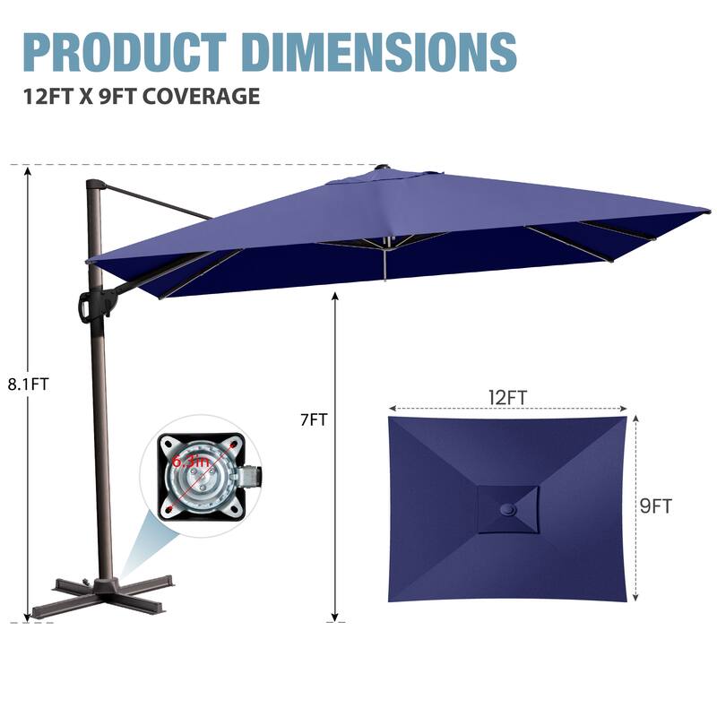 VredHom Outdoor Patio 9 FT x 12 FT Cantilever-Offset Umbrella