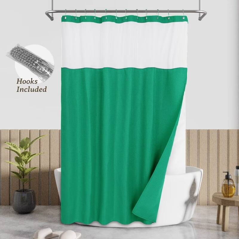 Waffle Weave Shower Curtain with Snap-in Liner 12 Hooks Included