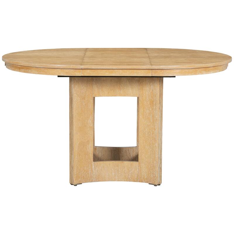 Extendable Round Dining Table Set for 4, 5-Piece Kitchen Table Set with 4 Upholstered Chairs and 16inch Removable Leaf