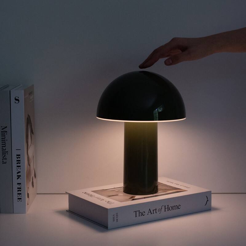 Brightech Celia LED Glossy Modern Round Dome Dimmable Cordless Portable Rechargeable Bedside Nightstand Desk Lamp