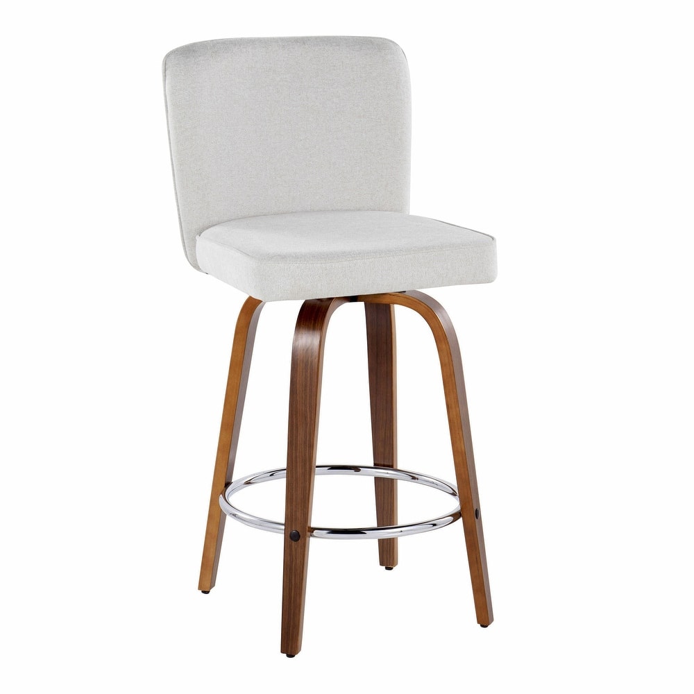 Porch & Den Holden 26" Fixed-Height Upholstered Counter Stool with Bent Wood Legs & Round Footrest (Set of 2)