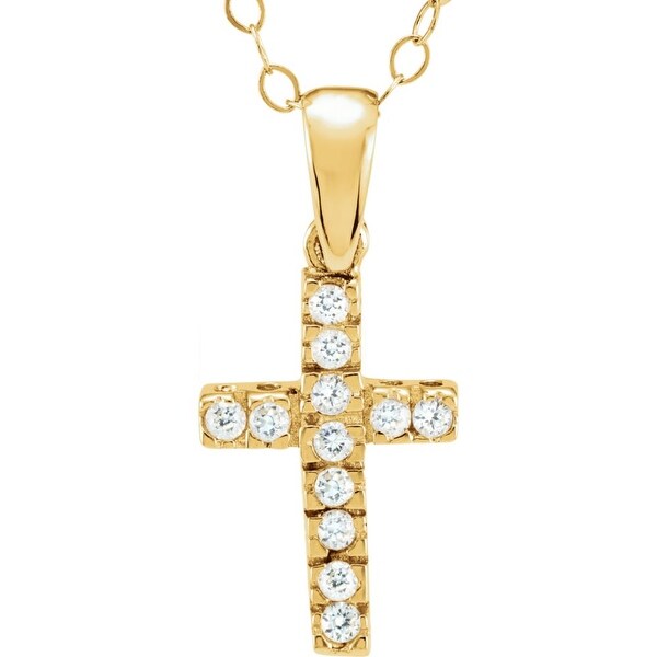 Curata 14k Yellow Gold 12x8mm Round Cubic Zirconia Polished Childrens CZ Religious Faith Cross Necklace. Opens flyout.