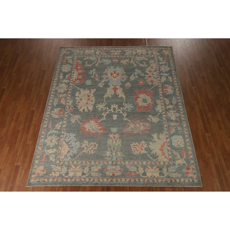 Hand Knotted Oriental 100% Wool Carpet Transitional All-Over Greys & Charcoal Oushak Area Rug - 9' 10'' X 8' 1''