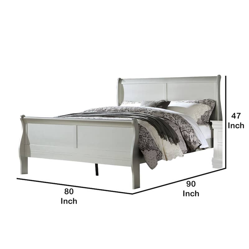 Sleigh Design Eastern King Bed with Rectangular Thin Legs, Silver