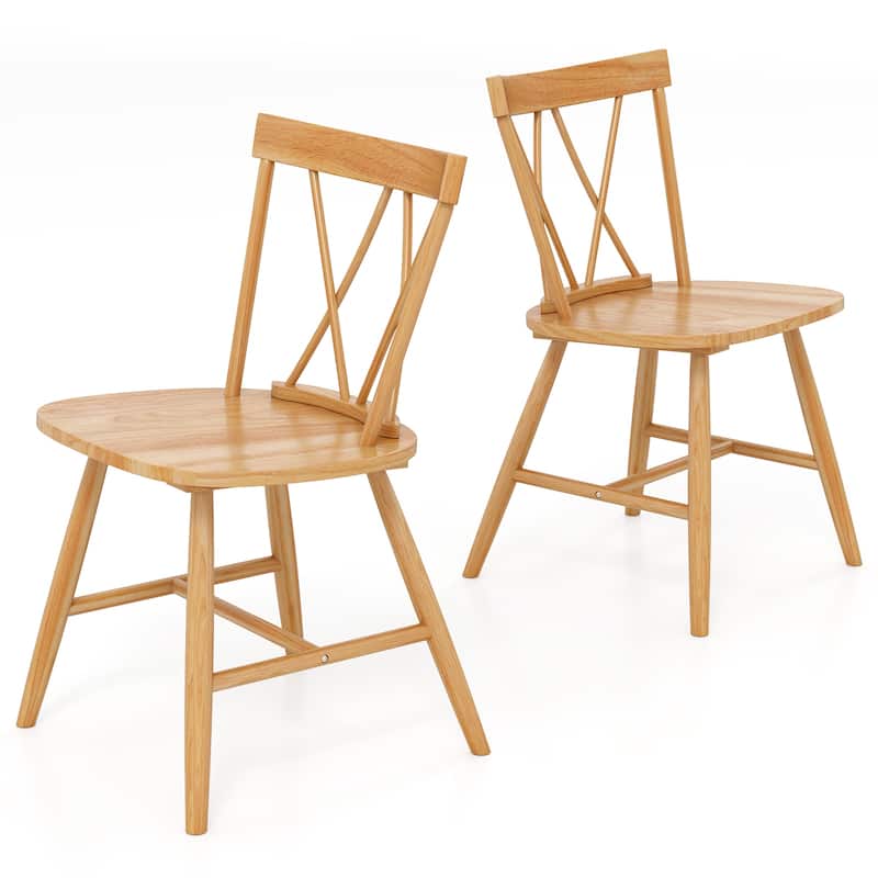 Set of 2/4 Wooden Dining Chairs Armless Side Chairs w/Cross Back - Natural - 1-Piece
