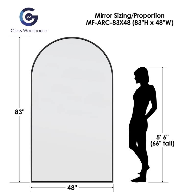 Glass Warehouse Large Arch Shape Stainless Steel Framed Mirror - 83" x 48" - White