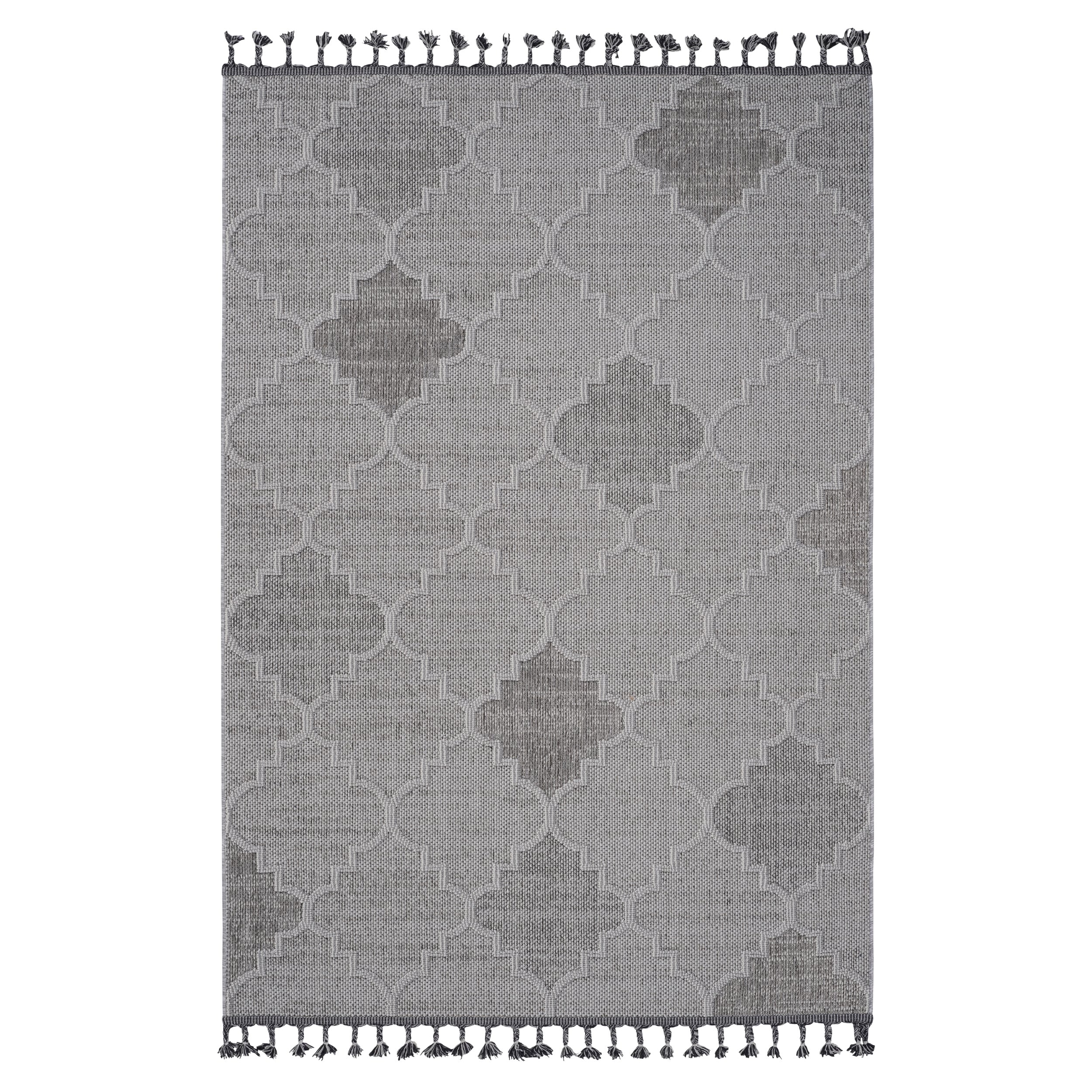 Guros Collection White / Grey / Trellis Indoor / Outdoor Non-Shedding Area Rug