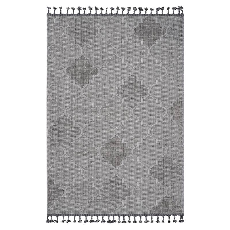 LOOM & LUXE Collection White/Grey/Trellis Indoor/Outdoor Area Rug - 90" D x 63" W x 0.28" H
