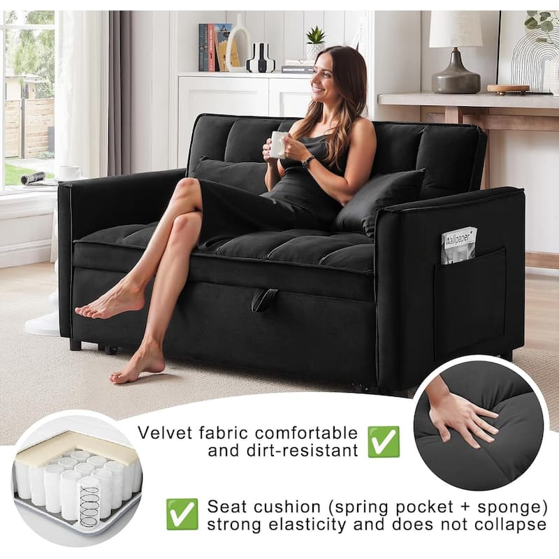 3 in 1 Convertible Sleeper Sofa Bed, Futon Couches for Living Room with Side Pocket, Adjustable Backrest