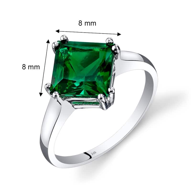14k White Gold 2ct Created Emerald Solitaire Ring
