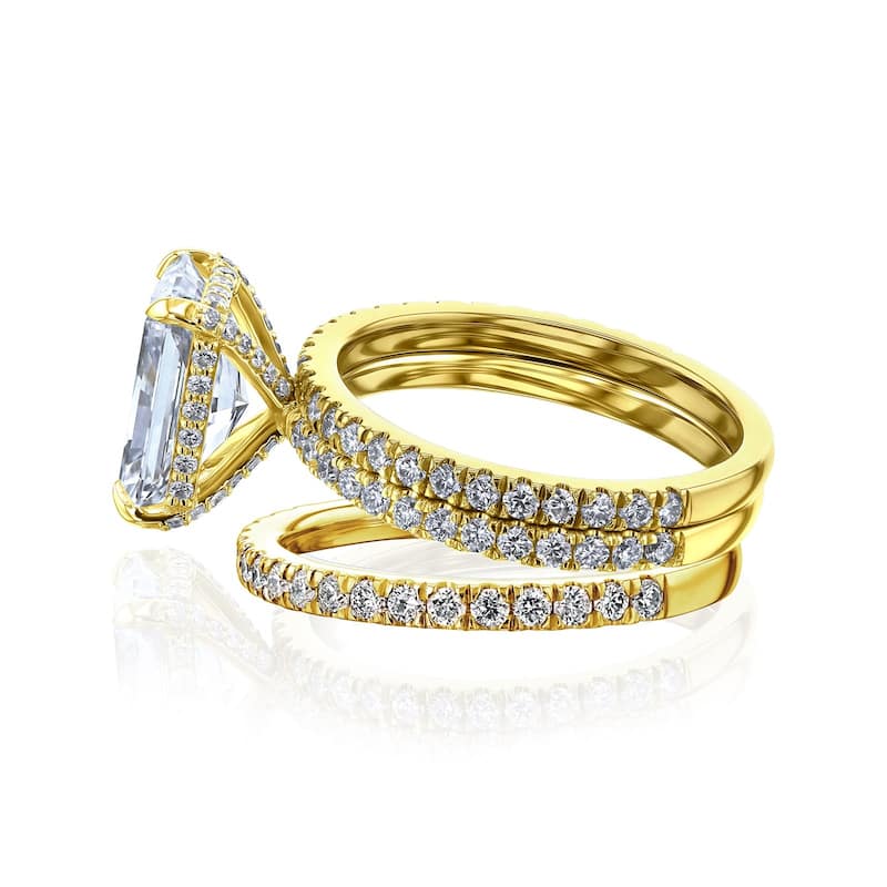 Kobelli Signature Collection 4.3 Carats Radiant Lab Grown Diamond Certified Hidden Halo Elongated Riri 3pc Bridal Set