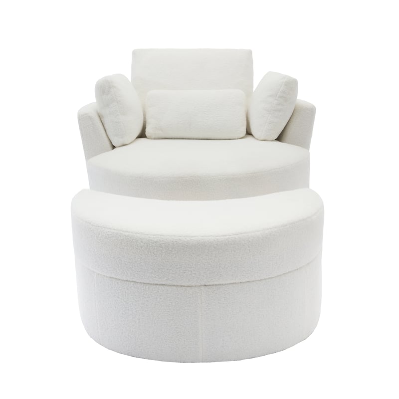 Upholstered Swivel Accent Chair with Wooden Tray Storage Ottoman