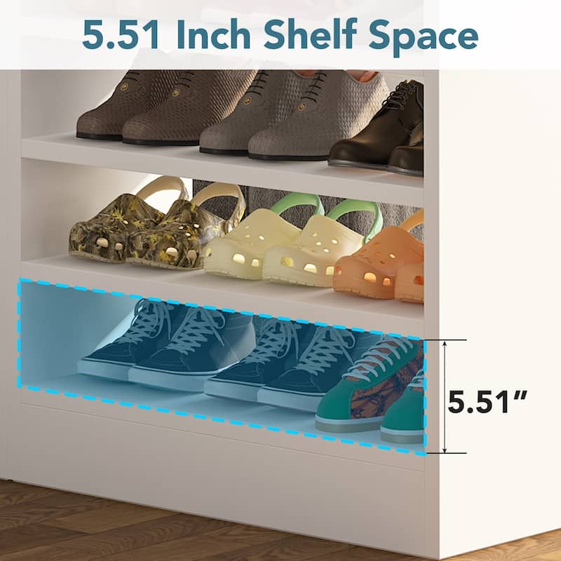 Shoe Cabinet for Entryway, 8-Tier Tall Shoe Shelf Shoes Rack Organizer, Wooden Shoe Storage Cabinet for Hallway, Closet