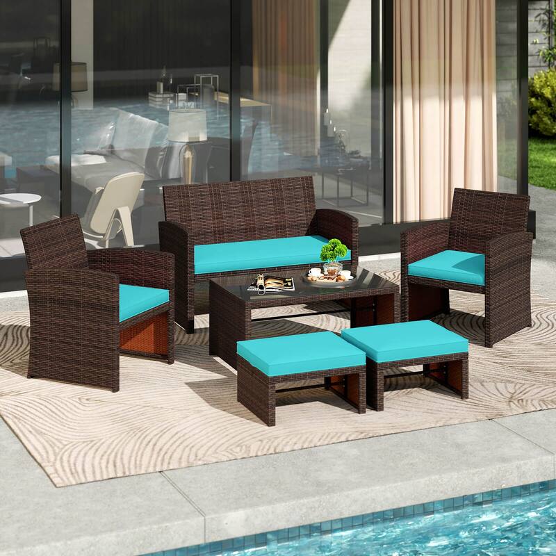 Gymax 6 PCS Patio Furniture Set w/ 1 Loveseat 1 Coffee Table 2