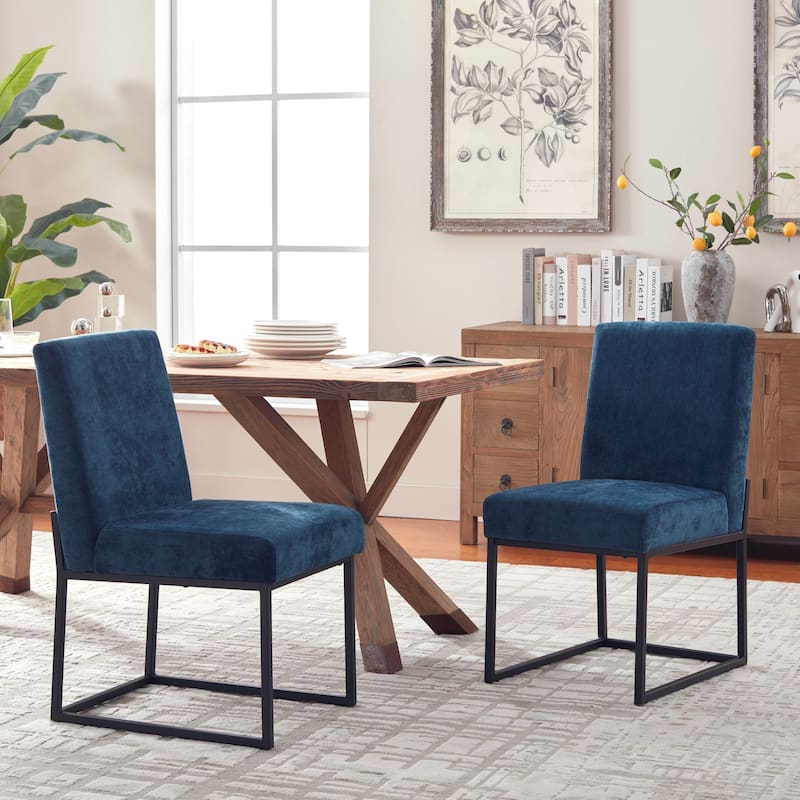 Mid Century Modern Dining Chair with Black Metal Legs - Set of 2 - Blue-unstriped