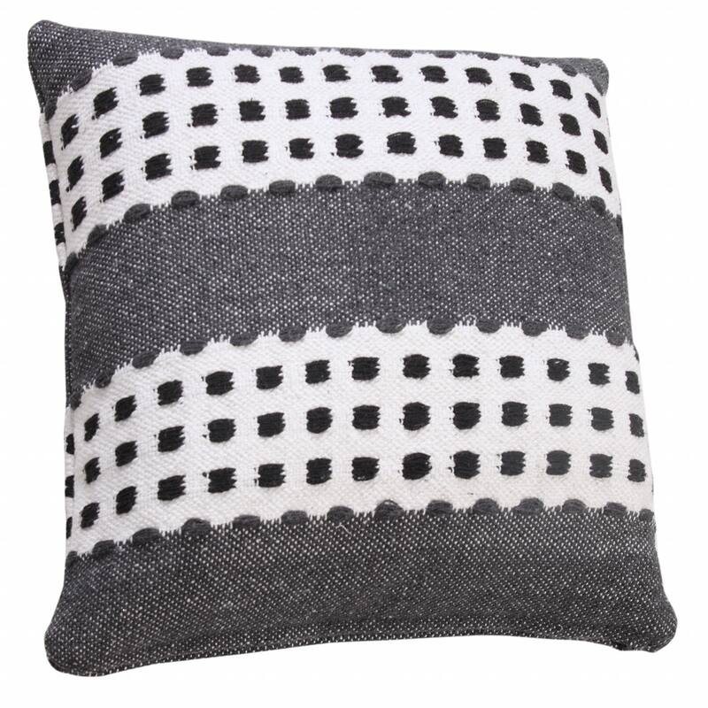 HomeRoots 20" X 20" Black Gray And White 100% Cotton Striped Zippered Pillow