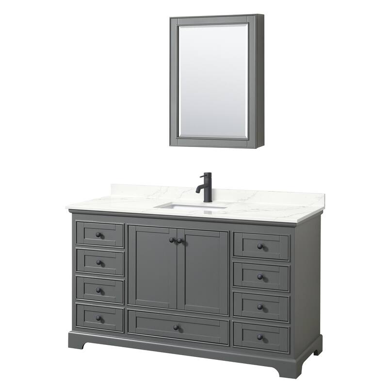 Deborah 60-inch Single Vanity, Quartz Top, Medicine Cabinet - Dark Gray, Black Trim, Giotto Quartz Top