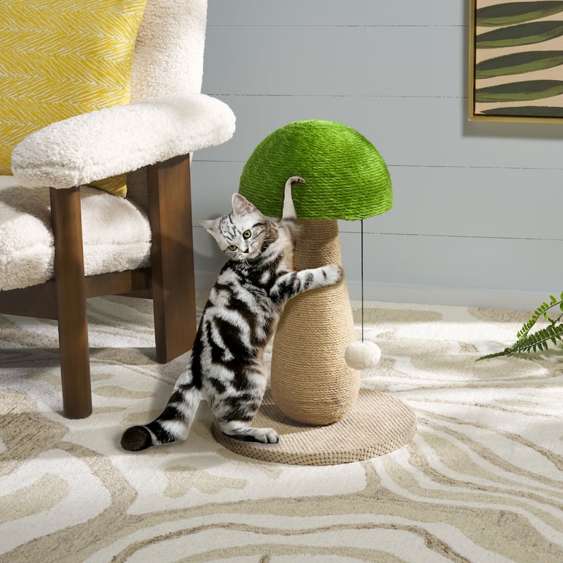 SAFAVIEH Home Natural/Green 14"W x 14"L x 21"H Jute Cat Scratch Post - 14"W x 14"L x 21"H