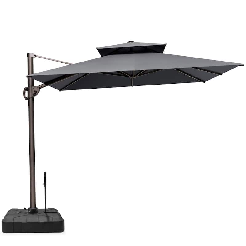 9 x 12 ft Double Top Patio Cantilever Umbrella 360-degree Rotation with Base