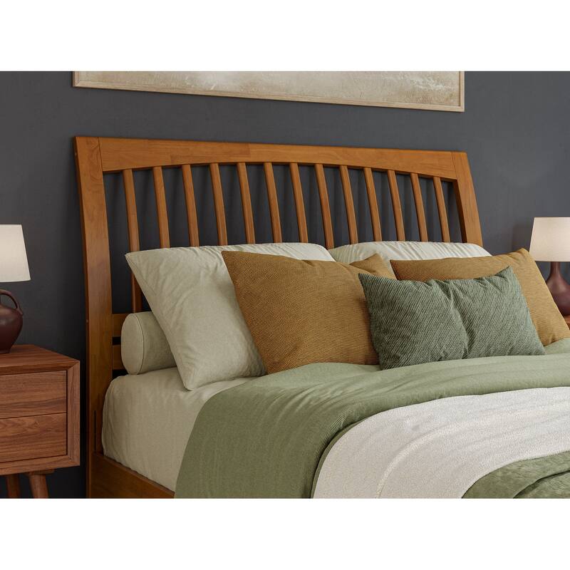 Solid Wood Low Profile Platform Bed - Light Toffee Finish - Sleigh Headboard & Footboard - Queen & King Sizes
