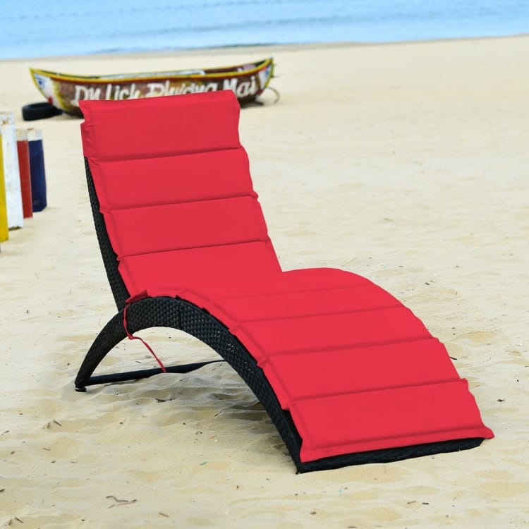 Folding Patio Rattan Portable Lounge Chair Chaise with Cushion - 64'' x 25'' x 37'' (L x W x H)