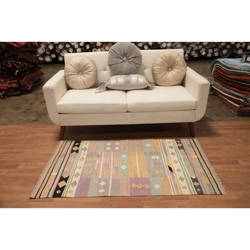 Hand Woven Oriental 100% Wool Carpet Southwestern Tribal Multi-Colored Kilim Area Rug - 4' 9'' X 2' 10''