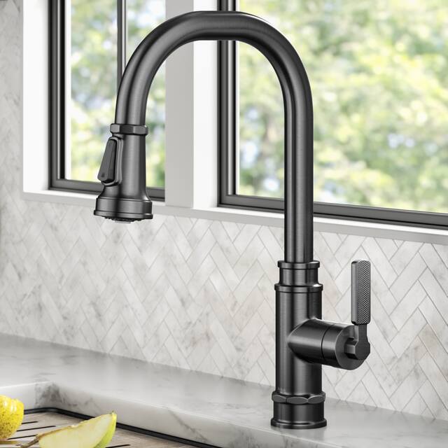 Kraus 2-Function 1-Handle 1-Hole Pulldown Sprayer Brass Kitchen Faucet - KPF-4101 - 16 7/8" H (Allyn Pulldown) - SFSB - Spot Free Black Stainless